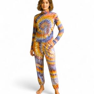 Raquel Allegra 2 pc lounge wear set tie dye super soft sz 0 pants and 1 Top XS/S